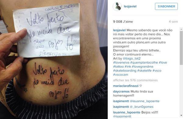 leo javiel, skter professionnel au brésil s'est fait tatouer le dernier petit mot de sa grand-mère